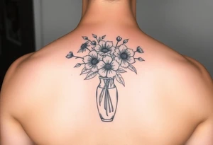 March, April, may, June, August, December flowers in a vase tattoo idea