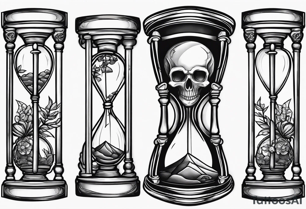 Hour glass with a skeleton hand on top tattoo idea