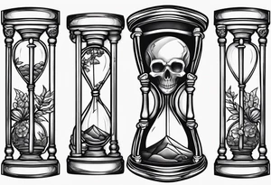 Hour glass with a skeleton hand on top tattoo idea