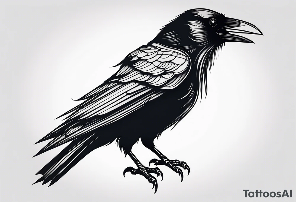 a scary black raven facing left tattoo idea