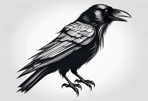 a scary black raven facing left tattoo idea