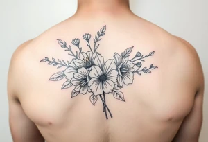 September and 2 may birth flower bouquet fine line tattoo idea