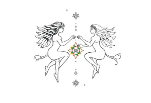Gemini stars constellation in the sky with sacred geometry and cosmic elements in Egyptian language tattoo idea