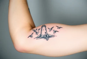 Baltic Sea tattoo with lighthouse surrounded by seagulls tattoo idea