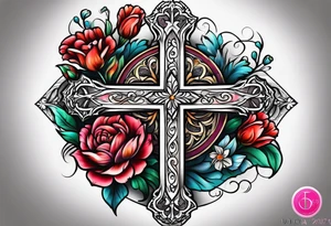 Cross with flowers tattoo idea