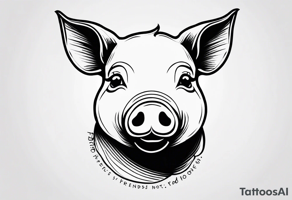 minimalist tattoo of a cute pig or piglet that contains text: "friends. not food" tattoo idea