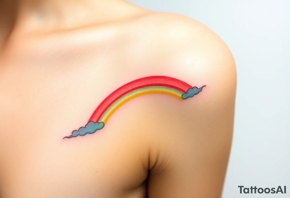 A vibrant rainbow stretching across a cloudy sky, with soft pastel gradients, symbolizing hope after a storm tattoo idea