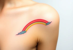 A vibrant rainbow stretching across a cloudy sky, with soft pastel gradients, symbolizing hope after a storm tattoo idea