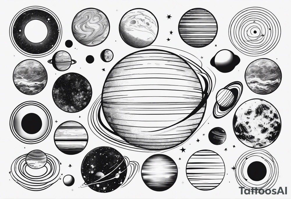 Minimalist representation of the solar system tattoo idea