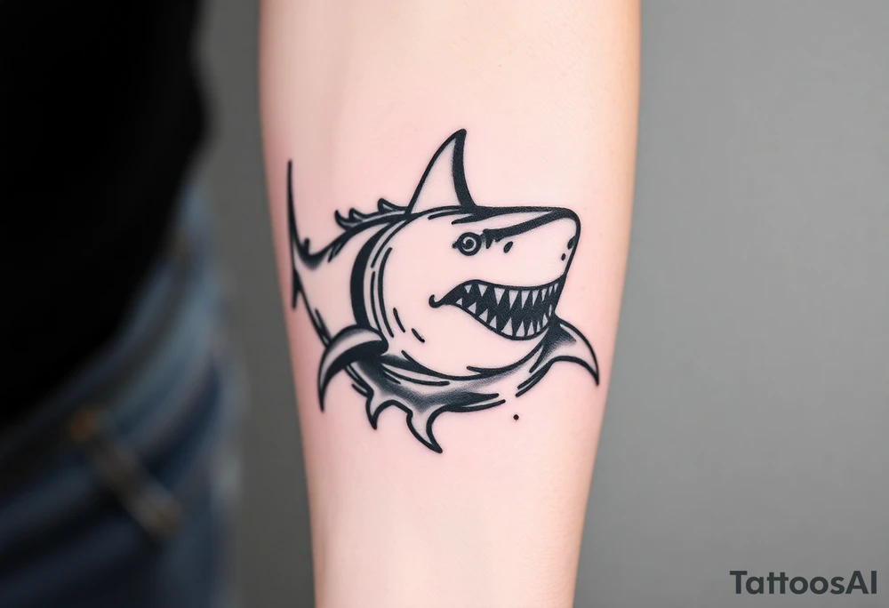 Masculine strong shark flowing forward in water tattoo idea