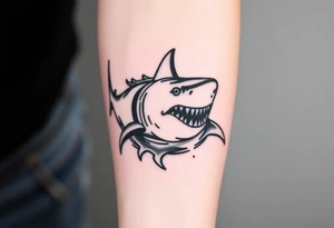Masculine strong shark flowing forward in water tattoo idea