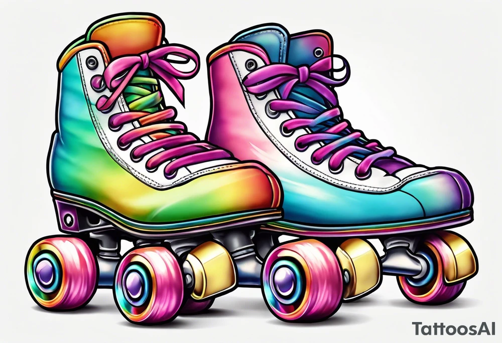cute, pastel rainbow roller skates tattoo idea