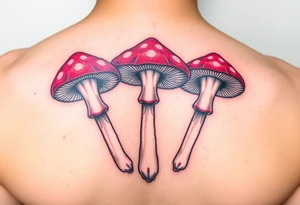 Anaglyph of 3 brightly colored psychedelic mushrooms tattoo idea