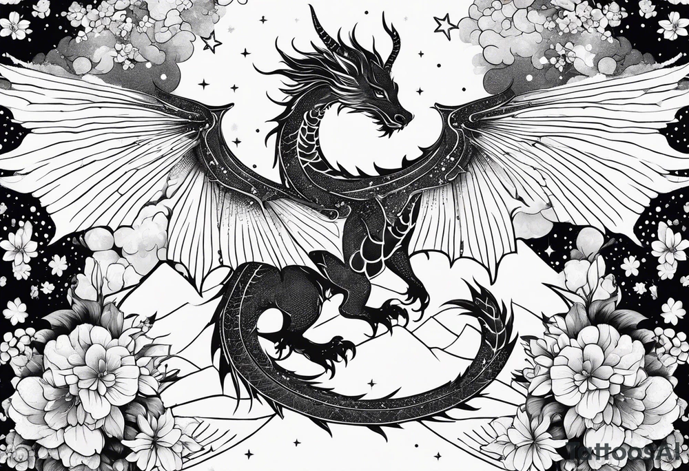 Constellation, wing , snow , cross , dragon female japan kawaii , flower tattoo idea