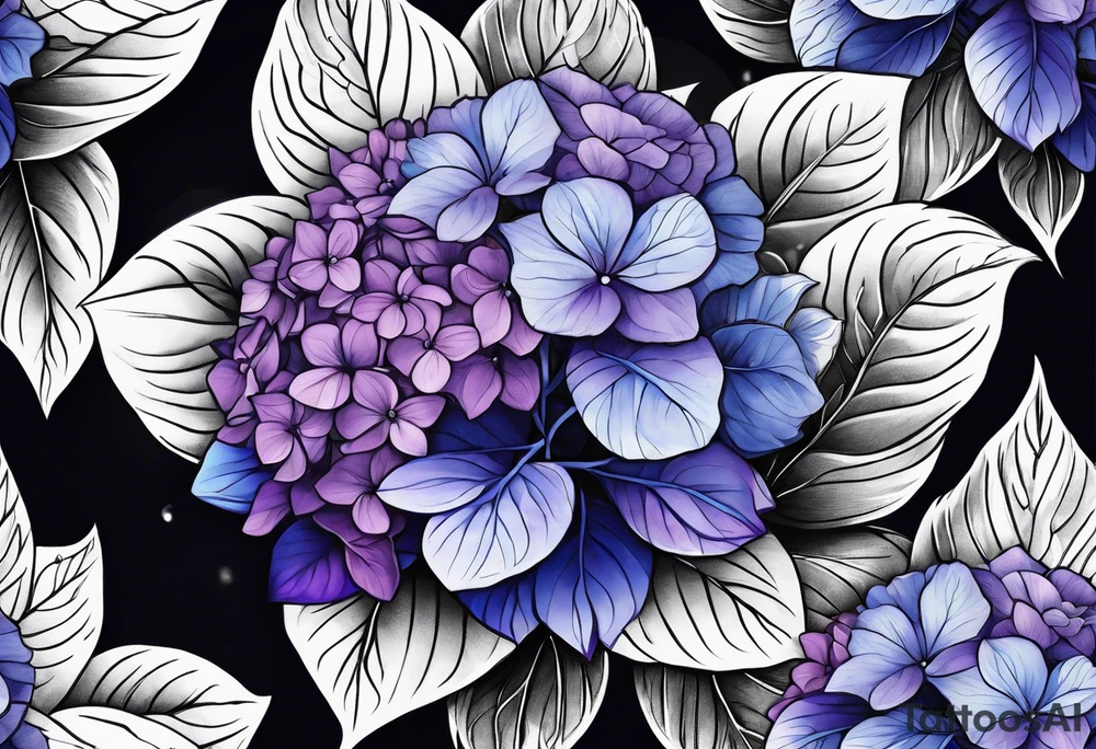 Blue and purple hydrangea flowers tattoo idea