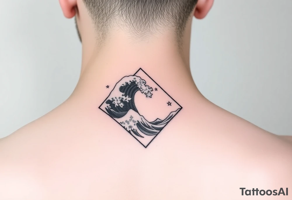 A powerful wave with stars inside of a elongated diamond tattoo idea