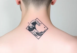 A powerful wave with stars inside of a elongated diamond tattoo idea