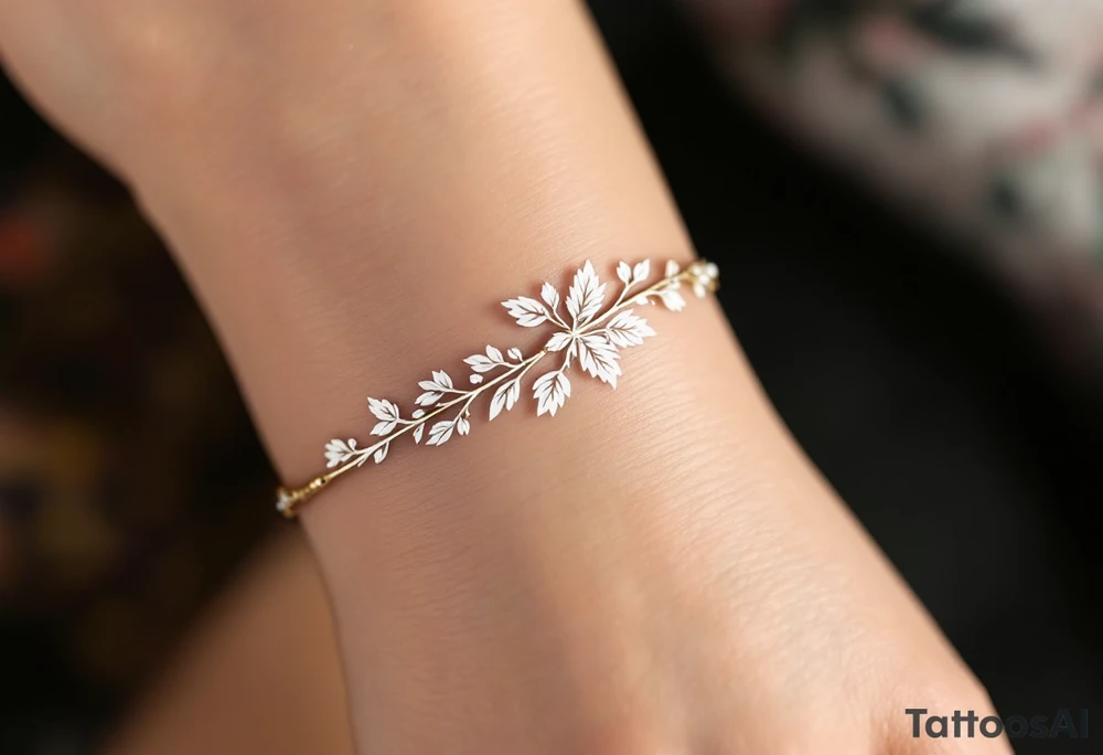 A thin, delicate gold band with intricate white filigree engravings, symbolizing timeless elegance and devotion. tattoo idea