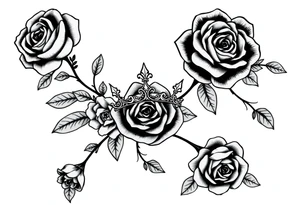 detailed beautiful gothic boho flowers and roses on vine with gorgeous crown ornamental tattoo idea