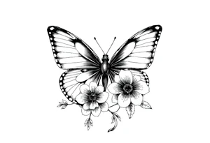 blackink work and shading butterfly with flowers tattoo idea