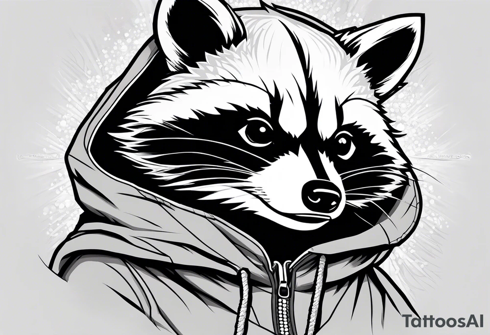 raccoon wearing a Superman hoodie tattoo idea