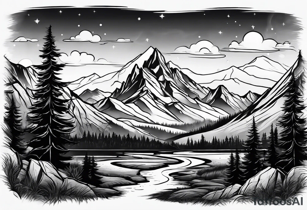 Wilderness mountains tattoo idea
