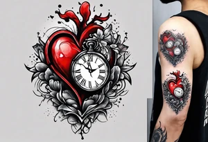 broken heart with clock in middle.
Clock hands on 8 and 5.
Never Say Never written on tattoo tattoo idea