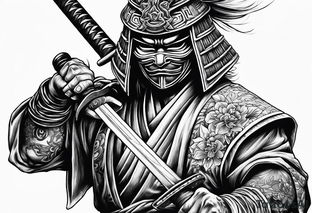 Masked Samurai holding a sword tattoo idea