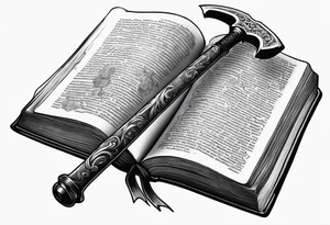 An opened bible with a battle Axe tattoo idea