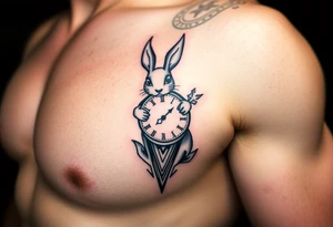 Geometrical rabbit holding a clock tattoo idea