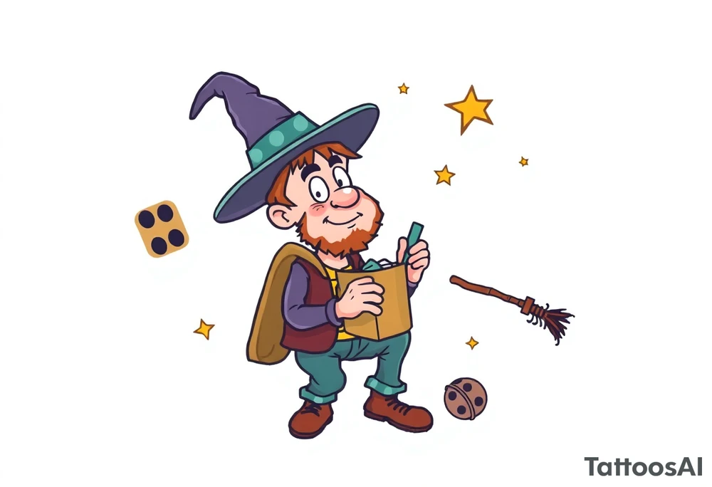 Guy exploring witch supplies tattoo idea