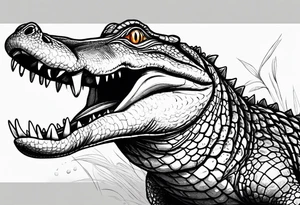Alligator with its mouth open while a bird is standing on its teeth. Baby gators om the side looking at the bird tattoo idea