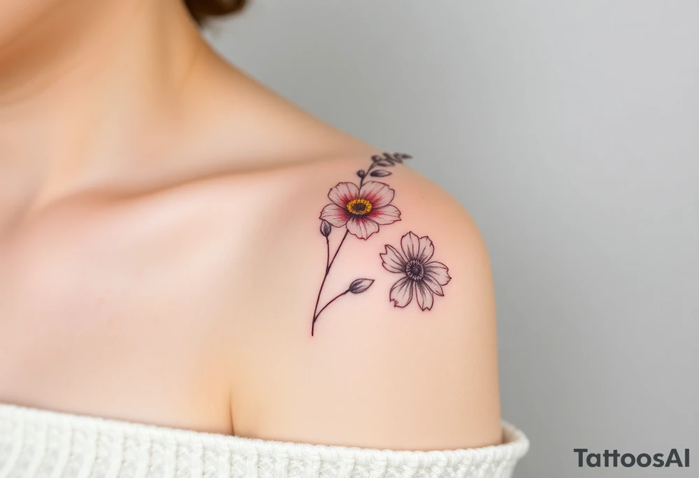 wrist tattoo with cosmos, lily of the valley, and chrysanthemum tattoo idea