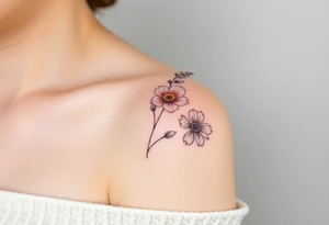 wrist tattoo with cosmos, lily of the valley, and chrysanthemum tattoo idea