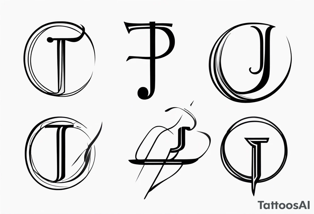 unique symbol with the letters T, A, J, W, D tattoo idea