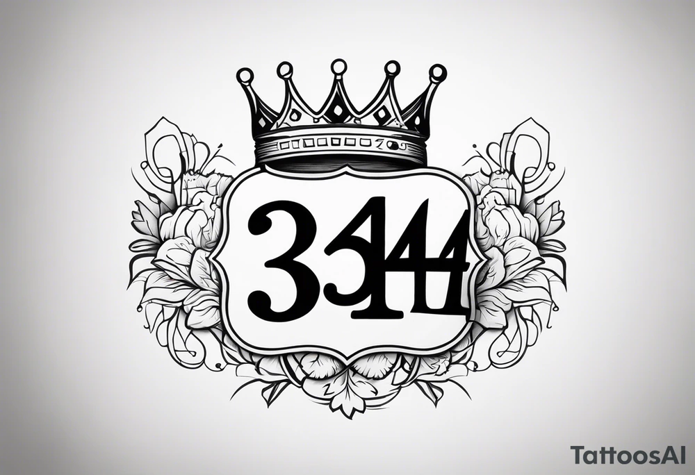 The numbers “334” in old school font with a crown next to the numbers tattoo idea