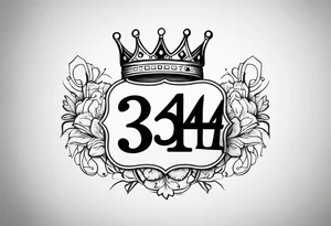 The numbers “334” in old school font with a crown next to the numbers tattoo idea