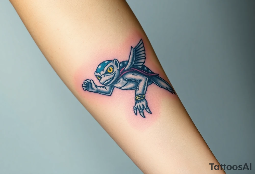 Flying ninja monkey turtle with color tattoo idea