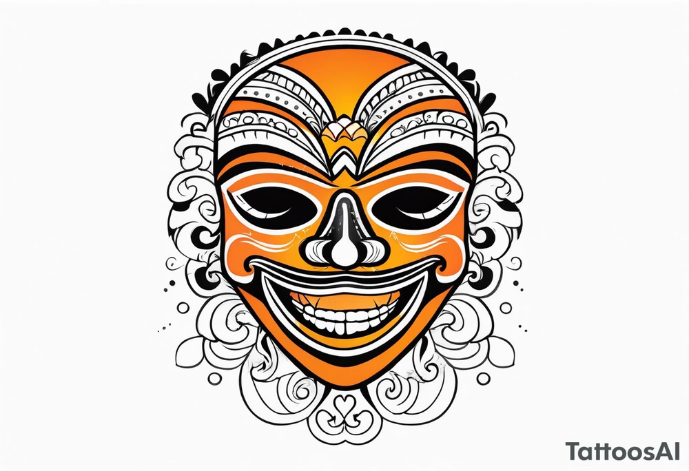 Laughing Mexican mask that is orange and black simplistic tattoo idea