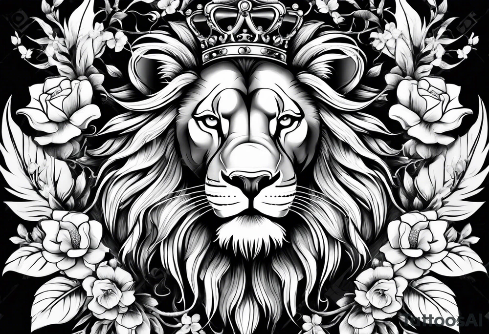 Lion, Blossom, Crown tattoo idea