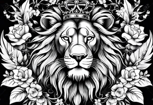 Lion, Blossom, Crown tattoo idea