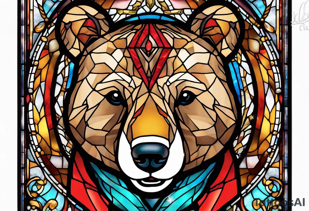 Teddy bear stained glass tattoo idea