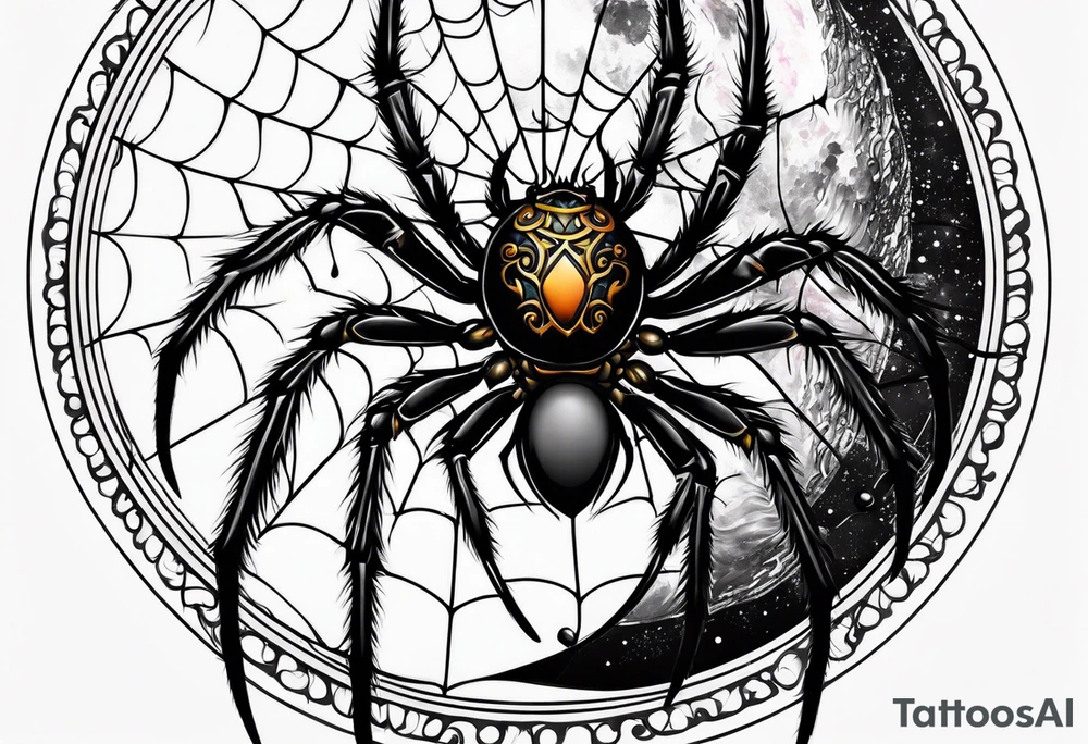 spider with hangin down moon tattoo idea