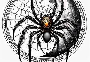 spider with hangin down moon tattoo idea