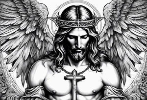 jesus on a cross surround by angel wings for a back tattoo tattoo idea