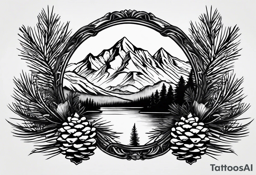 Pinecone, mountains tattoo idea
