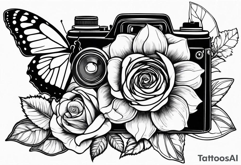 Flower : rose , sunflower, camera, butterfly tattoo idea