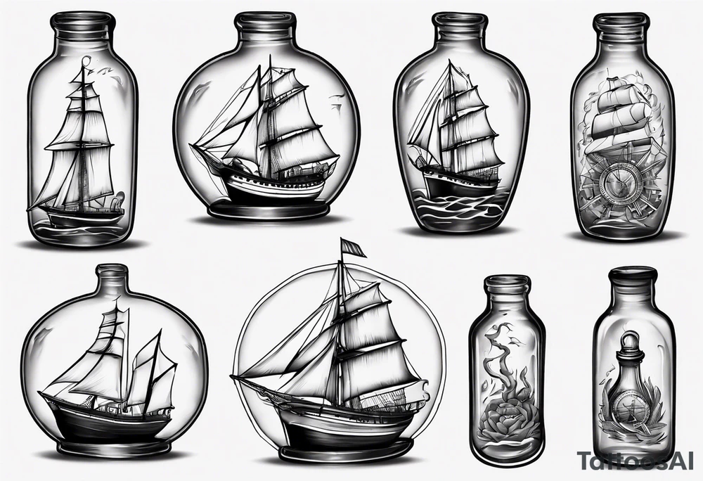 Sailing ship in a bottle tattoo idea
