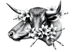 Bull with daffodils feminine tattoo idea