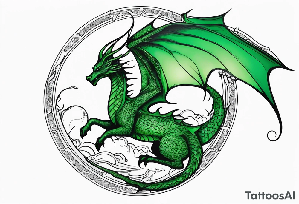 Moon fairy green dragon tattoo idea
